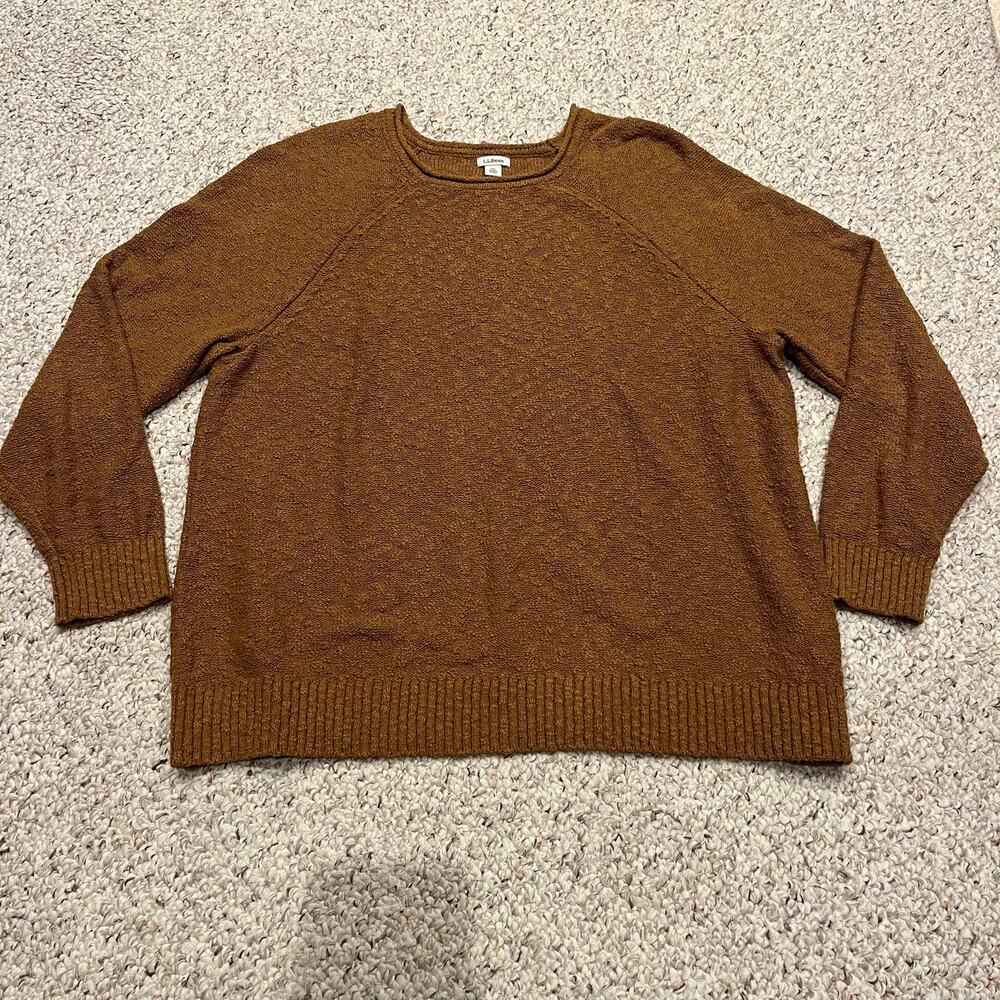 LL Bean Cotton Slub Rollneck Sweater 2X Brown Preppy Classic Midweight Casual